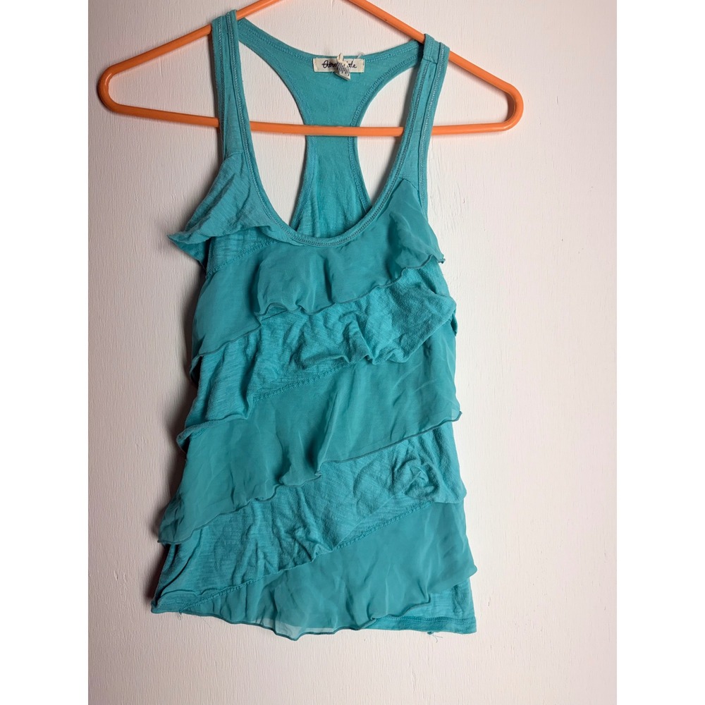 Aeropostale Teal Ruffle Racerback Tank Top XS Tiered Chiffon Sleeveless Shirt